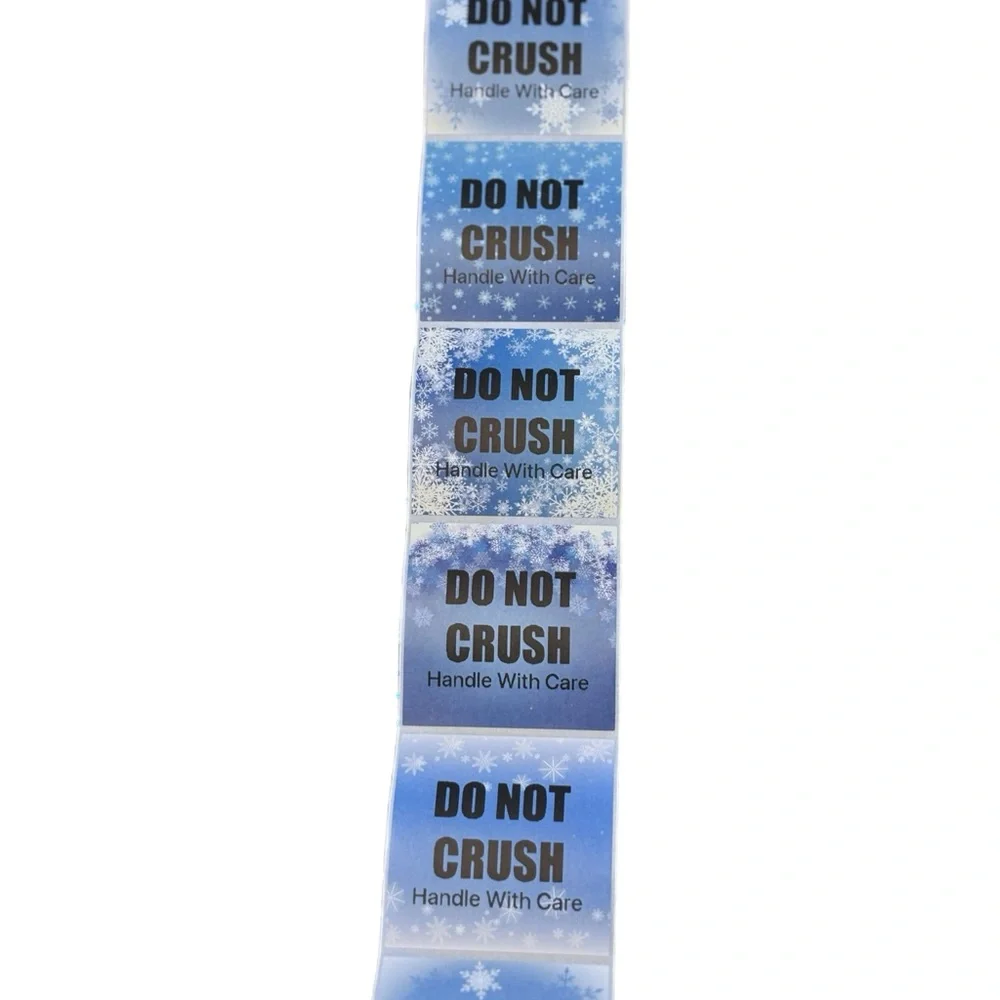 50 Winter Blue and Snowflakes 'Do Not Crush Handle With Care' Stickers